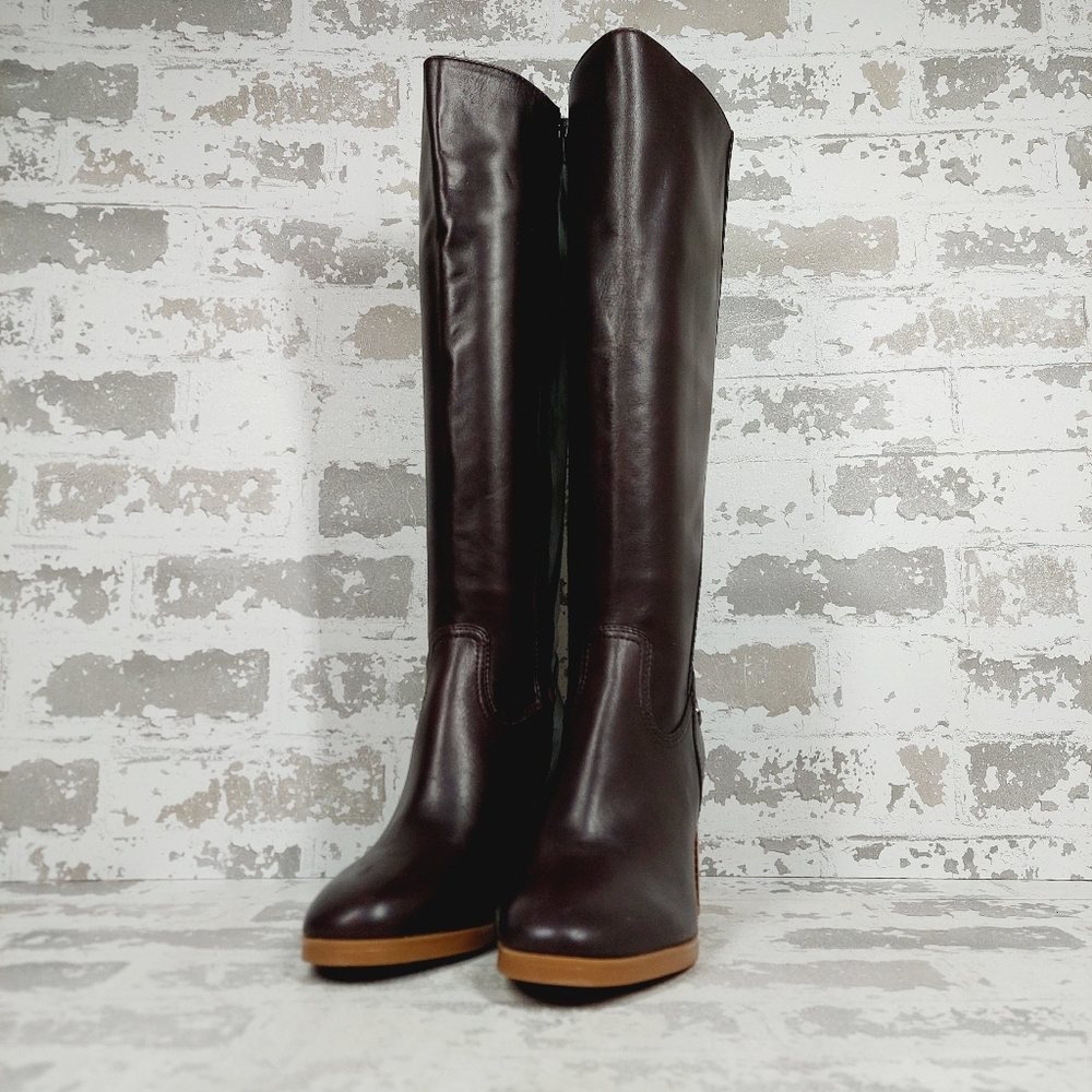 New Giani Bernini Odette Burgundy Leather Block Heel Knee High Boots M585 - Picture 3 of 13